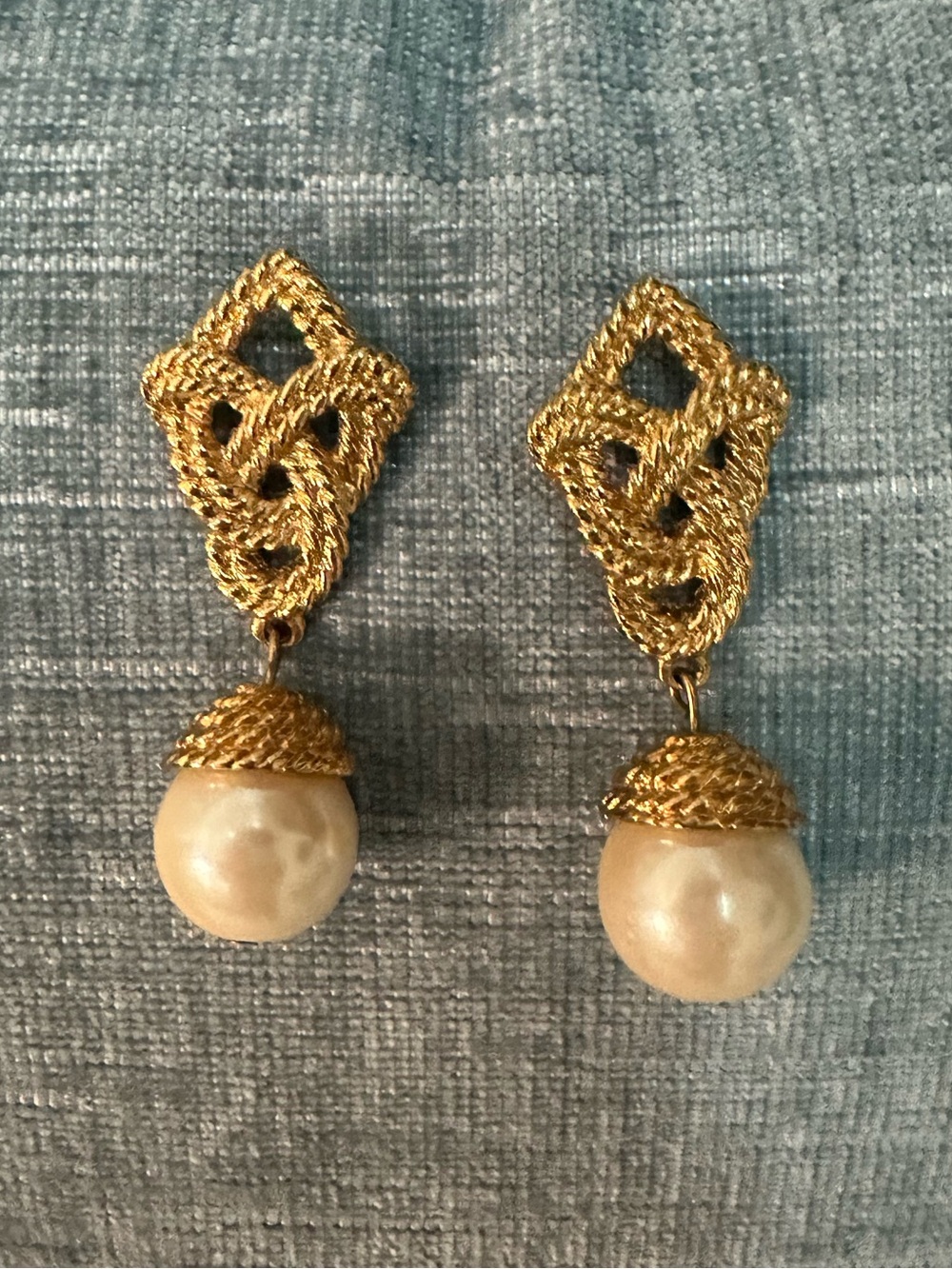 Susan Shaw Love Knot Faux Gold and Pearl Drop Earrings - Women Jewelry